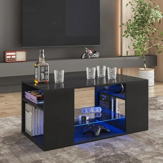 Black Coffee Table with LED Lights